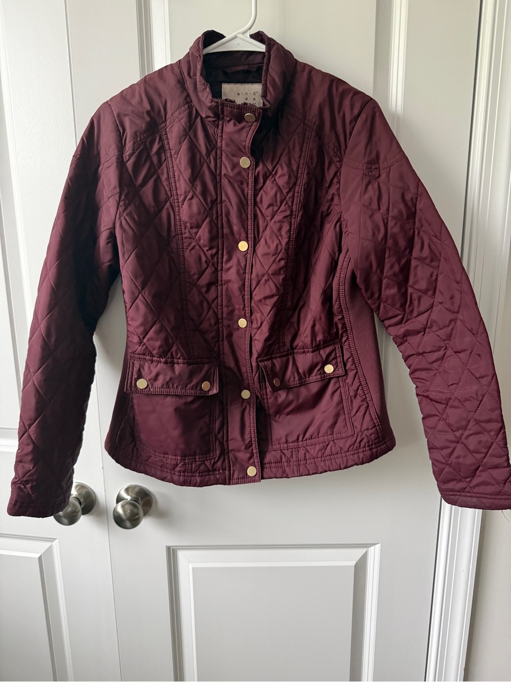 a new day Quilted Wine Puffer Jacket with Snap Front